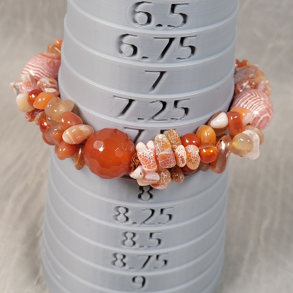 Carnelian Agate Stone Bracelet Orange Red Multi Strand Stretch Boho Style - Picture 6 of 7